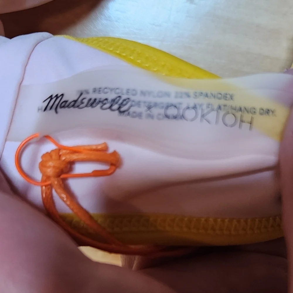 NWT Madewell x‎ OOKIOH Calabria Bandeau Bikini Top Pink Yellow Colorblock XS